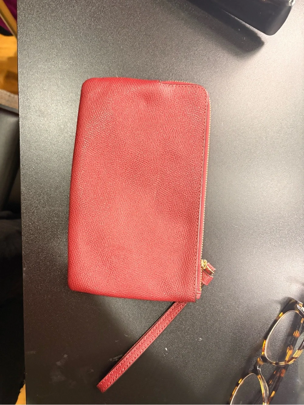 Coach Red Pebbled Leather Wristlet Clutch with Gold Logo